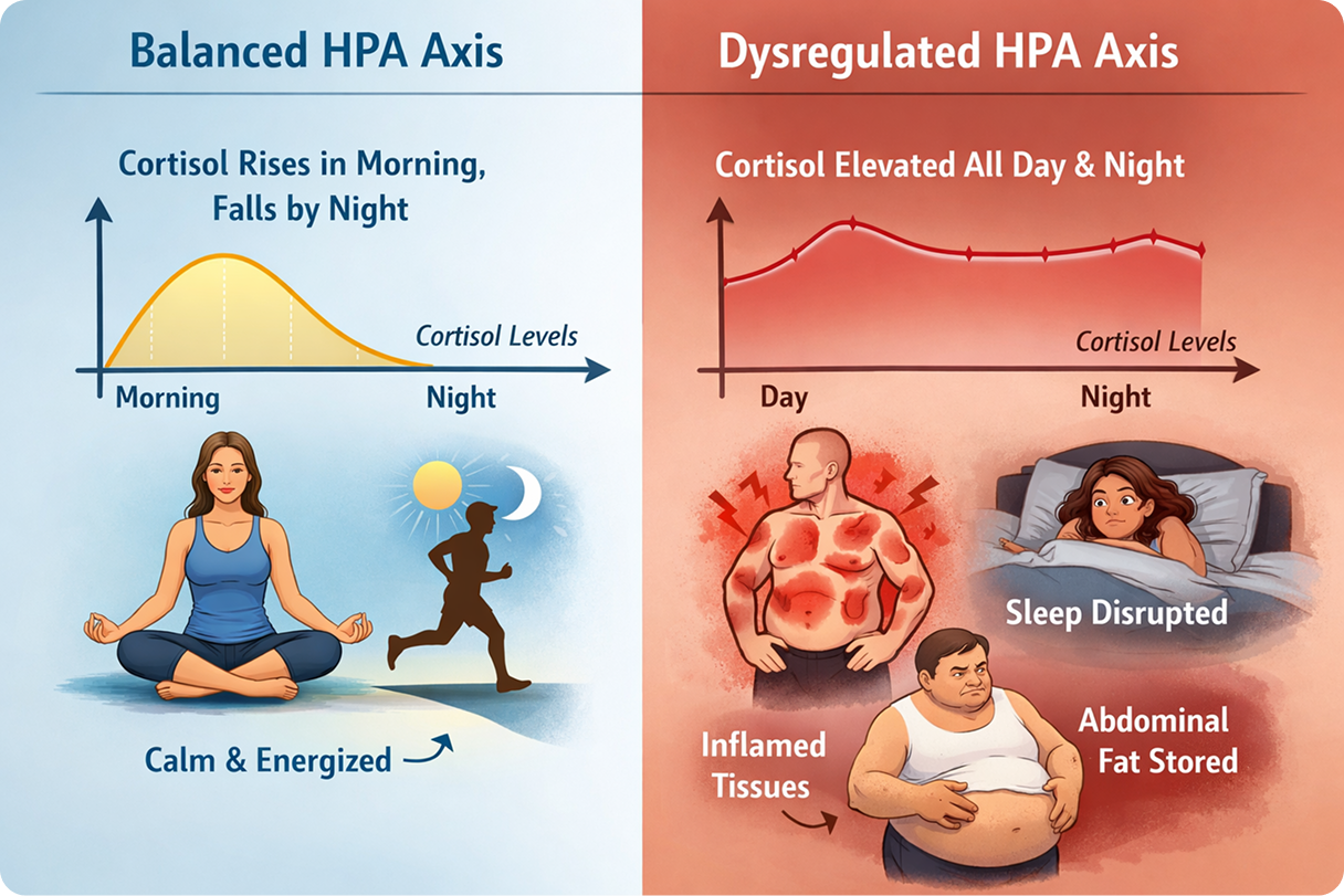 Balanced HPA axis compared with dysregulated HPA axis